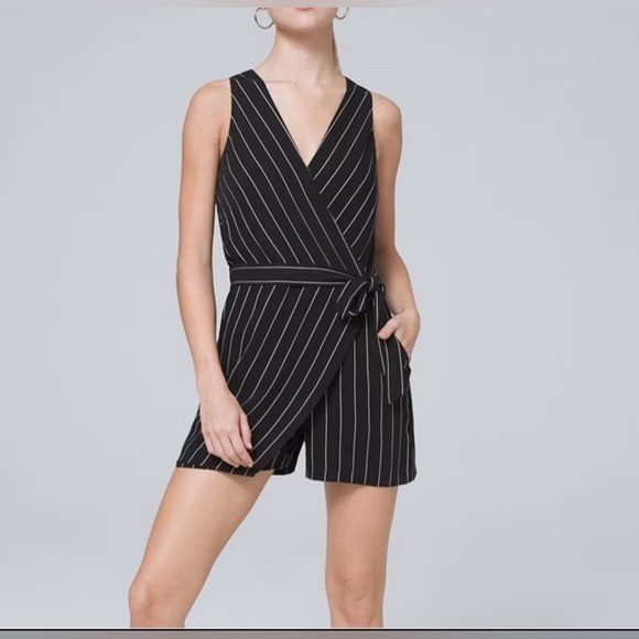 White House Black Market Pants - WHBM Black & White‎ Striped Wrap Romper size 4